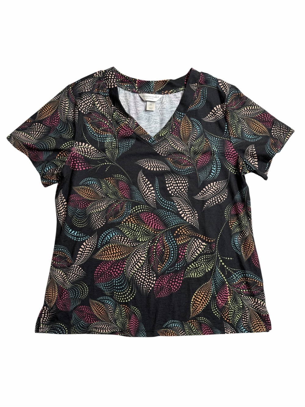 Christopher & Banks Petite Floral Leaf Print V-Neck Top P/L - Picture 2 of 6